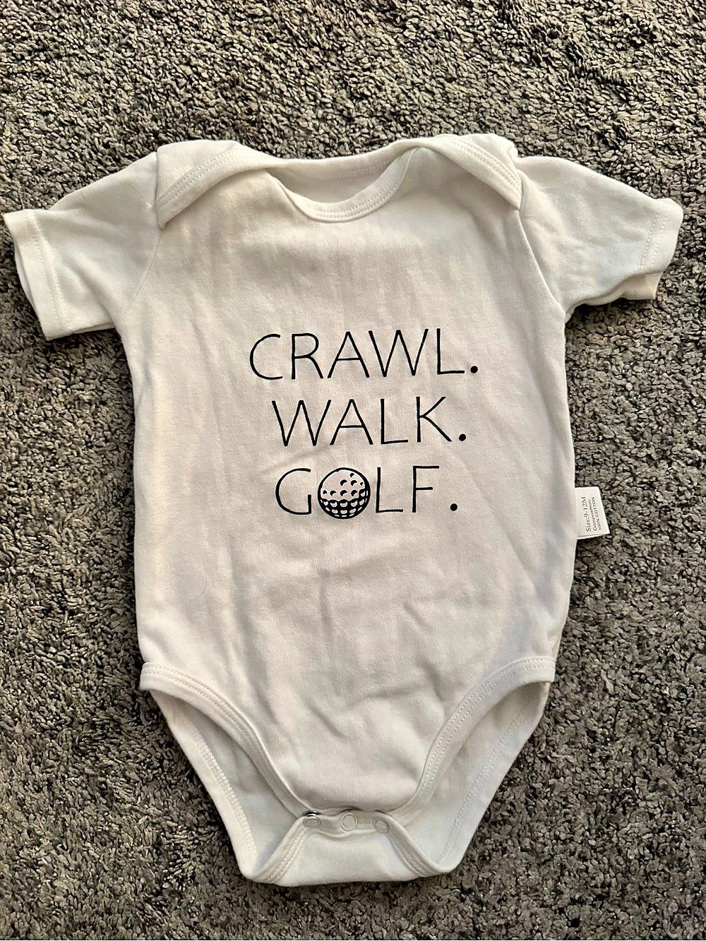 Crawl Walk Golf Baby Bodysuit Size 9-12M. Never worn.